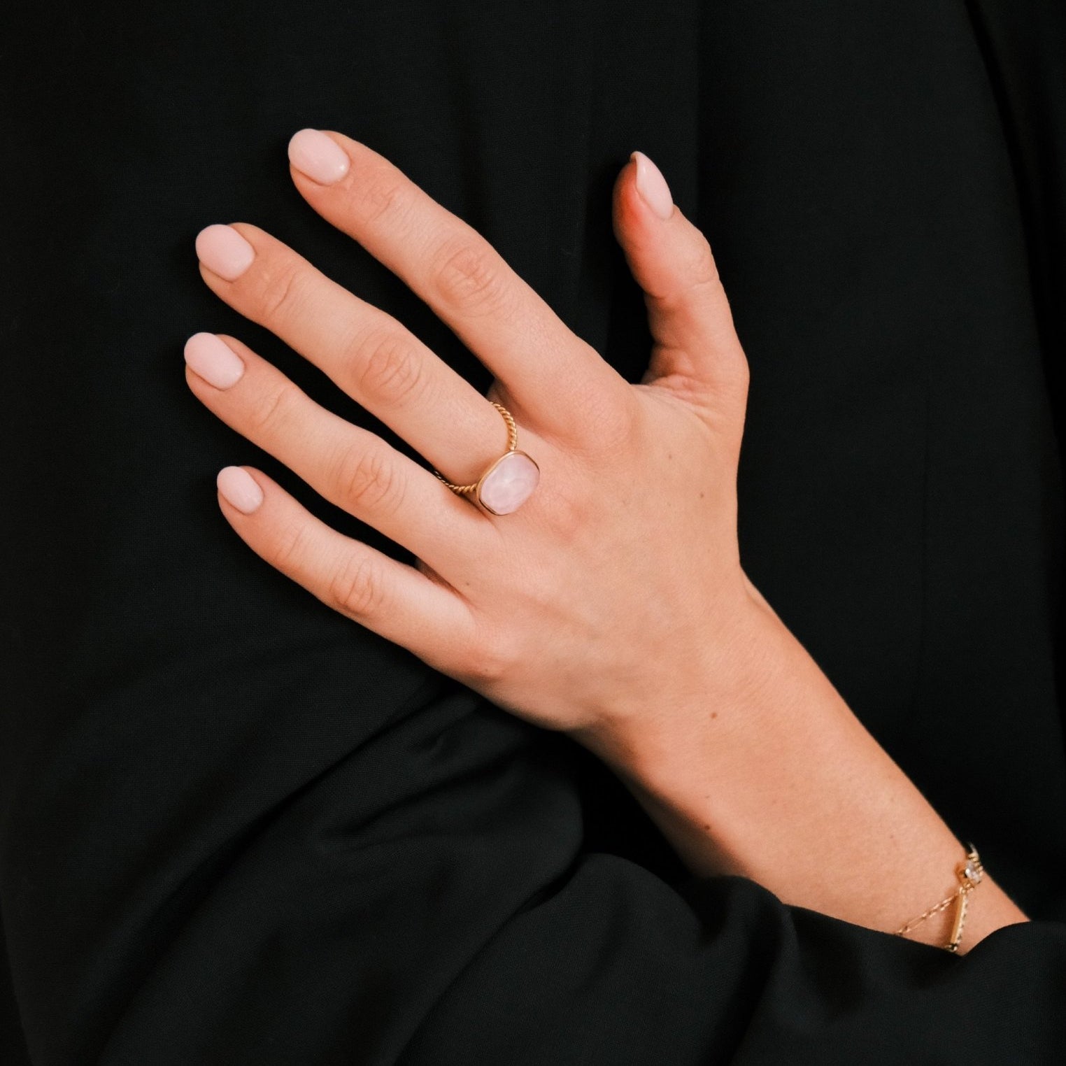 PASTEL PINK BABY ADJUSTABLE RING best gold plated tarnish and water resistant piece by Irish Jewellery brand - Lynott Jewellery