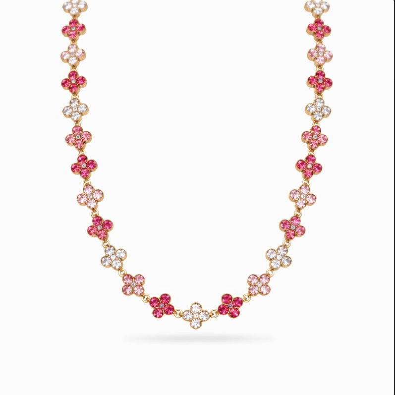 TOTAL GLAM CRYSTAL PINK NECKLACE best gold plated tarnish and water resistant piece by Irish Jewellery brand - Lynott Jewellery