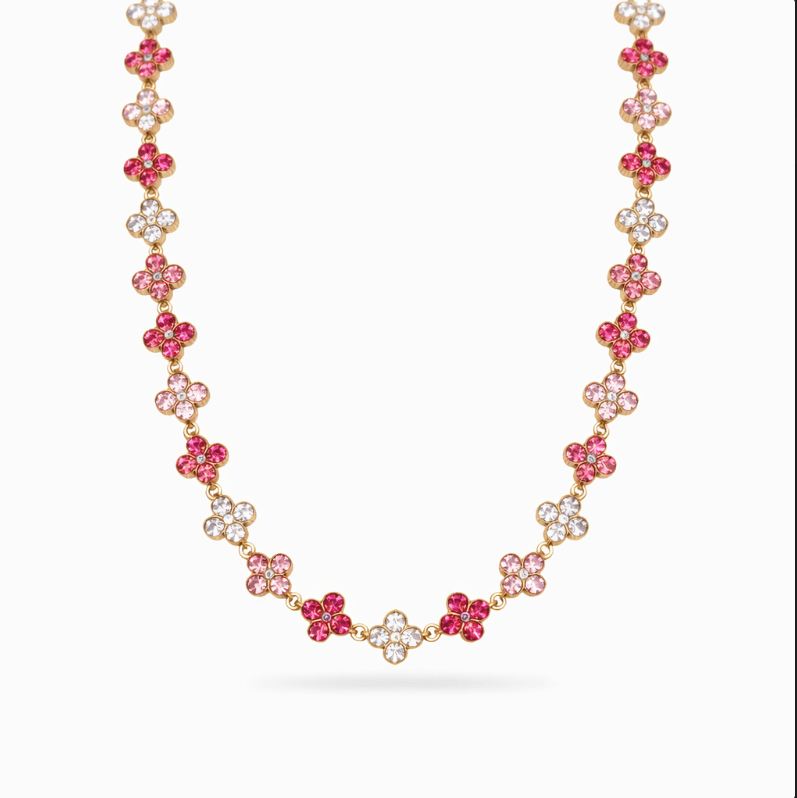 TOTAL GLAM CRYSTAL PINK NECKLACE best gold plated tarnish and water resistant piece by Irish Jewellery brand - Lynott Jewellery