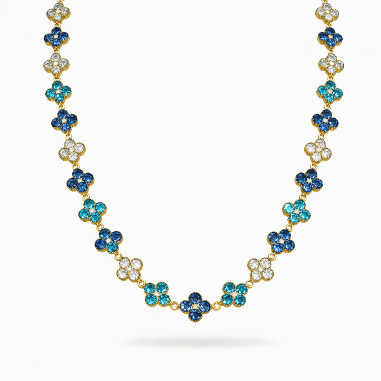 TOTAL GLAM BLUE NECKLACE best gold plated tarnish and water resistant piece by Irish Jewellery brand - Lynott Jewellery