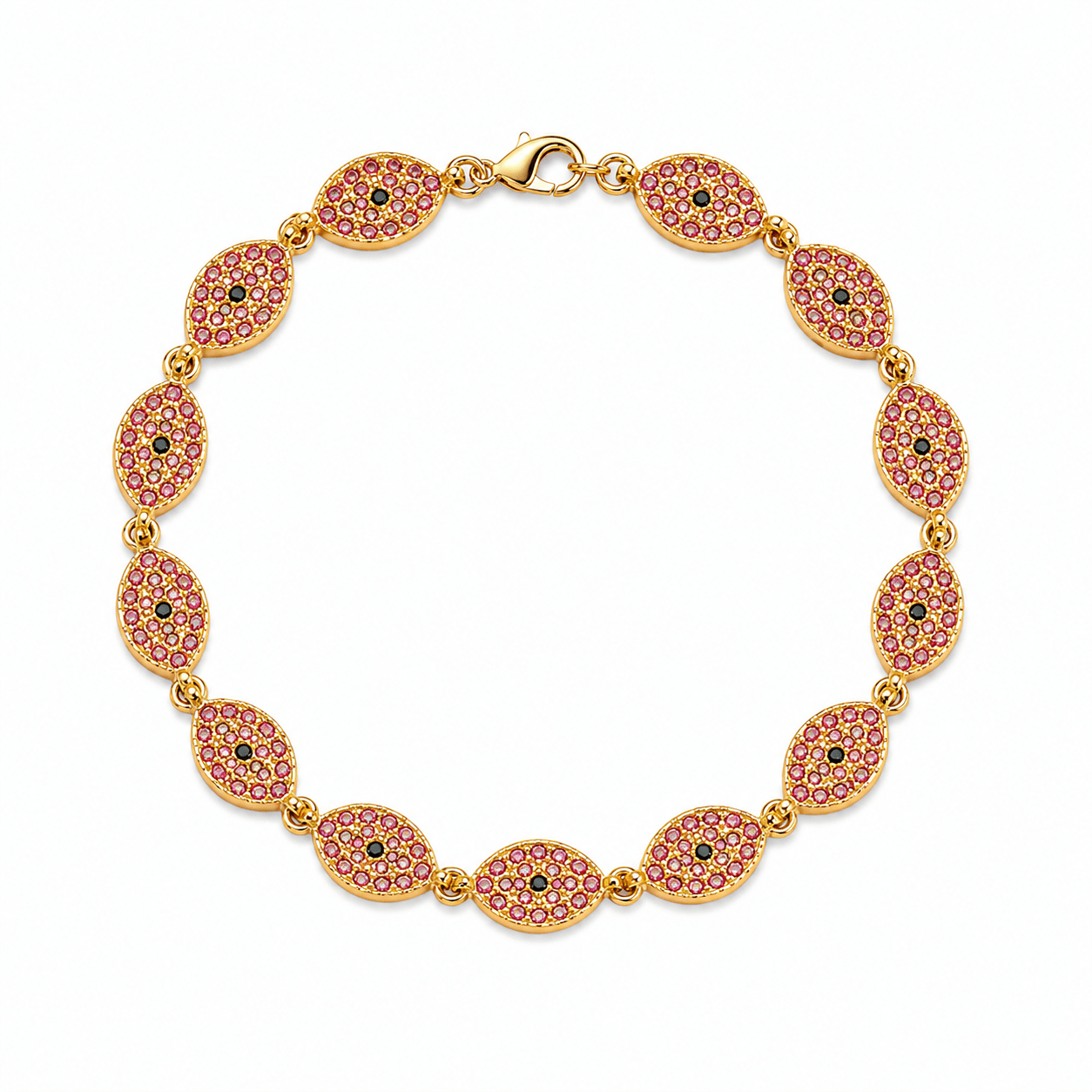 SANTORINI PINK EVIL EYE BRACELET best gold plated tarnish and water resistant piece by Irish Jewellery brand - Lynott Jewellery