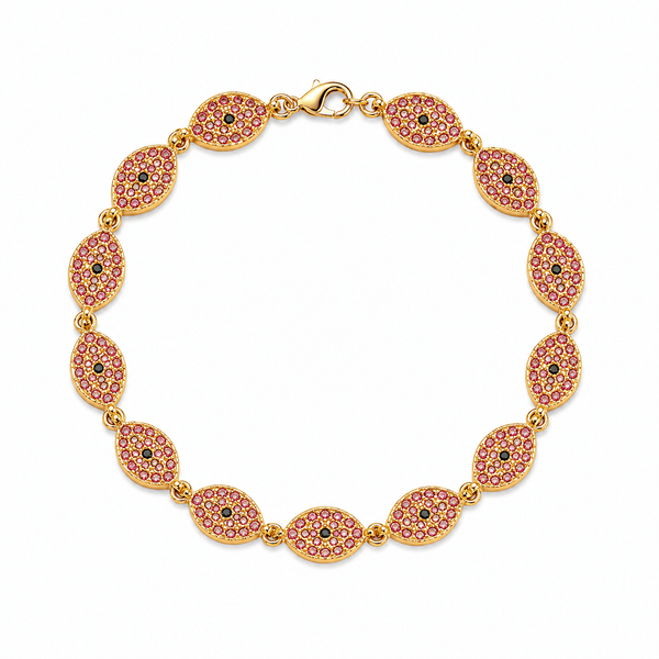 SANTORINI PINK EVIL EYE BRACELET best gold plated tarnish and water resistant piece by Irish Jewellery brand - Lynott Jewellery