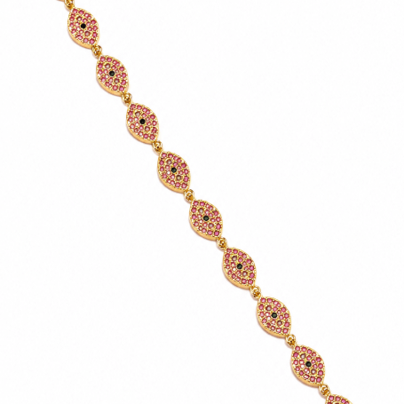 SANTORINI PINK EVIL EYE BRACELET best gold plated tarnish and water resistant piece by Irish Jewellery brand - Lynott Jewellery