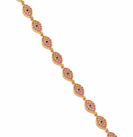 SANTORINI PINK EVIL EYE BRACELET best gold plated tarnish and water resistant piece by Irish Jewellery brand - Lynott Jewellery