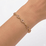 SANTORINI PINK EVIL EYE BRACELET best gold plated tarnish and water resistant piece by Irish Jewellery brand - Lynott Jewellery