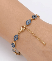 SANTORINI DARK BLUE EVIL EYE BRACELET best gold plated tarnish and water resistant piece by Irish Jewellery brand - Lynott Jewellery