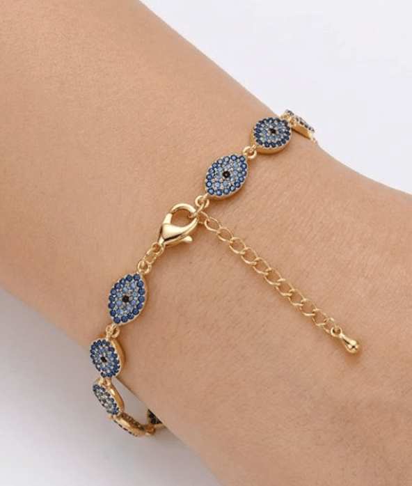 SANTORINI DARK BLUE EVIL EYE BRACELET best gold plated tarnish and water resistant piece by Irish Jewellery brand - Lynott Jewellery