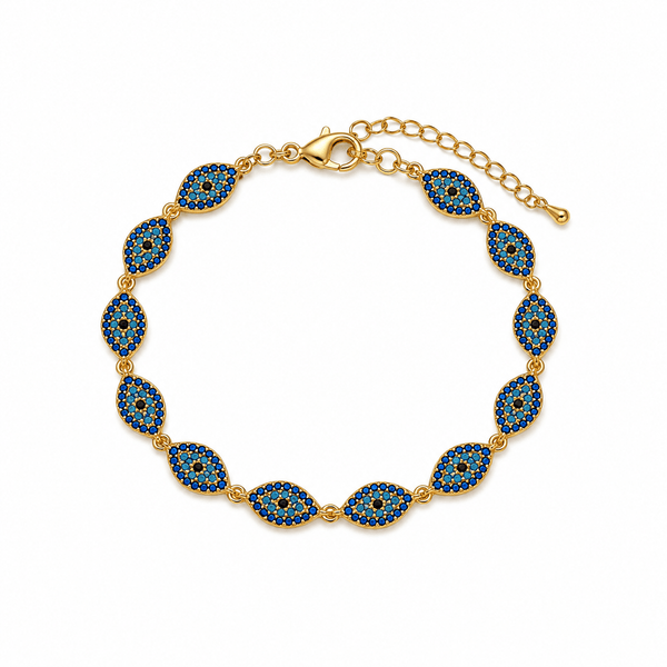 SANTORINI DARK BLUE EVIL EYE BRACELET best gold plated tarnish and water resistant piece by Irish Jewellery brand - Lynott Jewellery