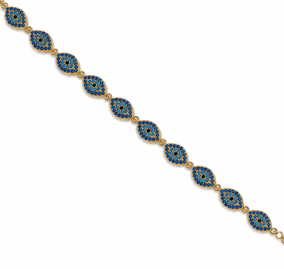 SANTORINI DARK BLUE EVIL EYE BRACELET best gold plated tarnish and water resistant piece by Irish Jewellery brand - Lynott Jewellery