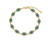 SANTORINI BLUE EVIL EYE BRACELET best gold plated tarnish and water resistant piece by Irish Jewellery brand - Lynott Jewellery