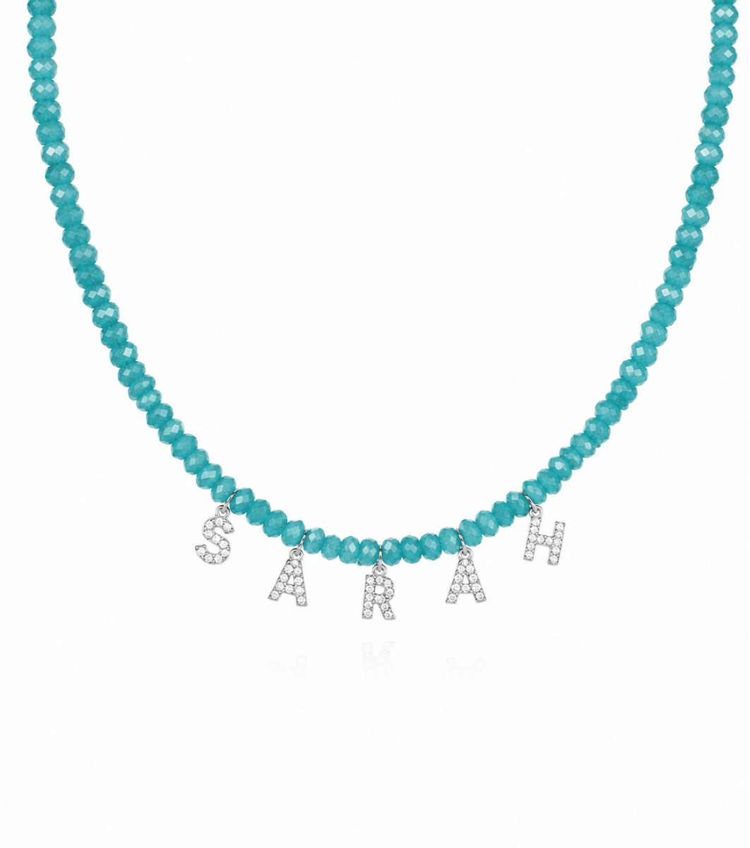 PERSONALISED COLOUR NAME NECKLACE best gold plated tarnish and water resistant piece by Irish Jewellery brand - Lynott Jewellery