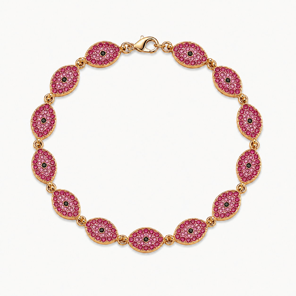 SANTORINI DARK PINK EVIL EYE BRACELET best gold plated tarnish and water resistant piece by Irish Jewellery brand - Lynott Jewellery