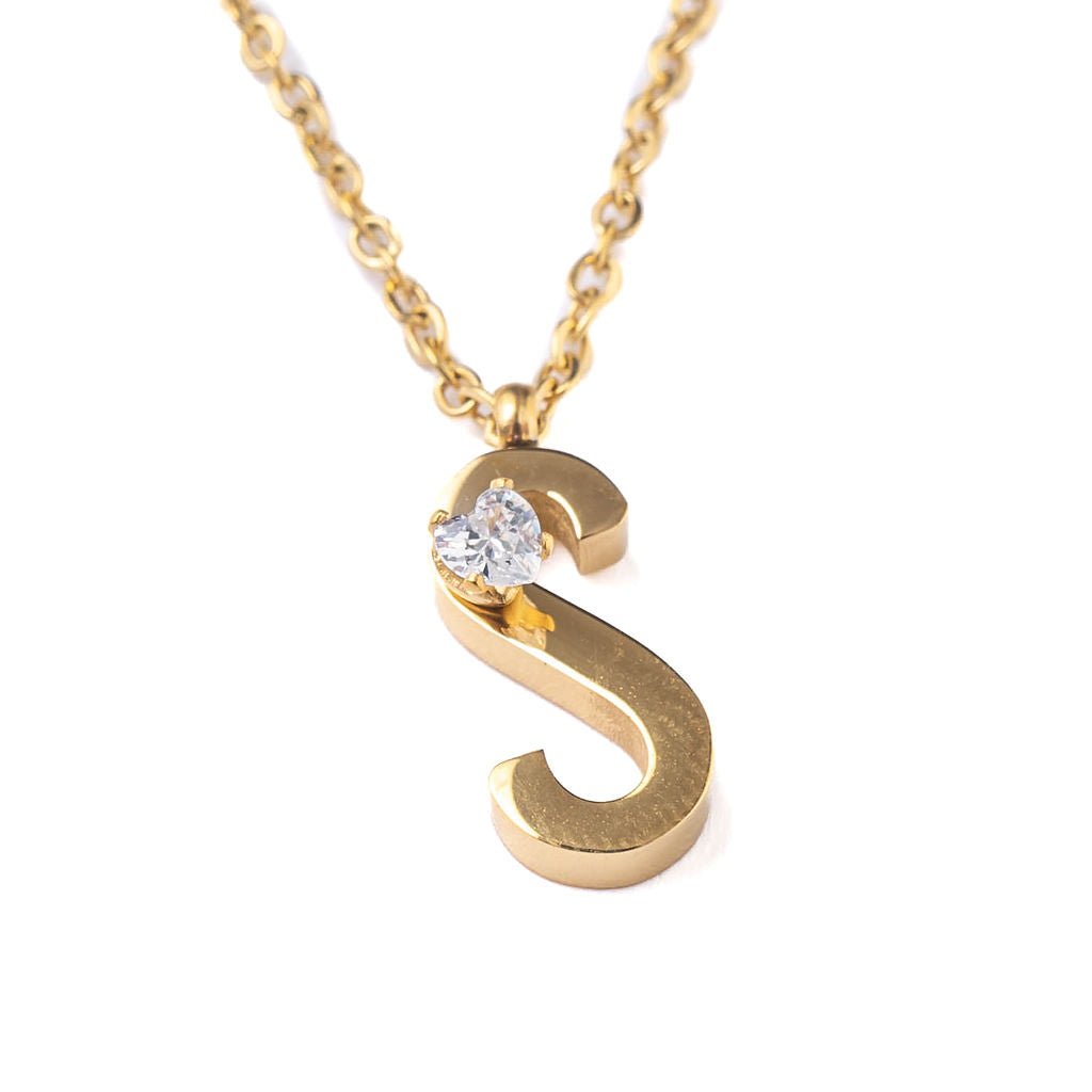 INITIAL CRYSTAL HEART DOT NECKLACE best gold plated tarnish and water resistant piece by - Lynott Jewellery