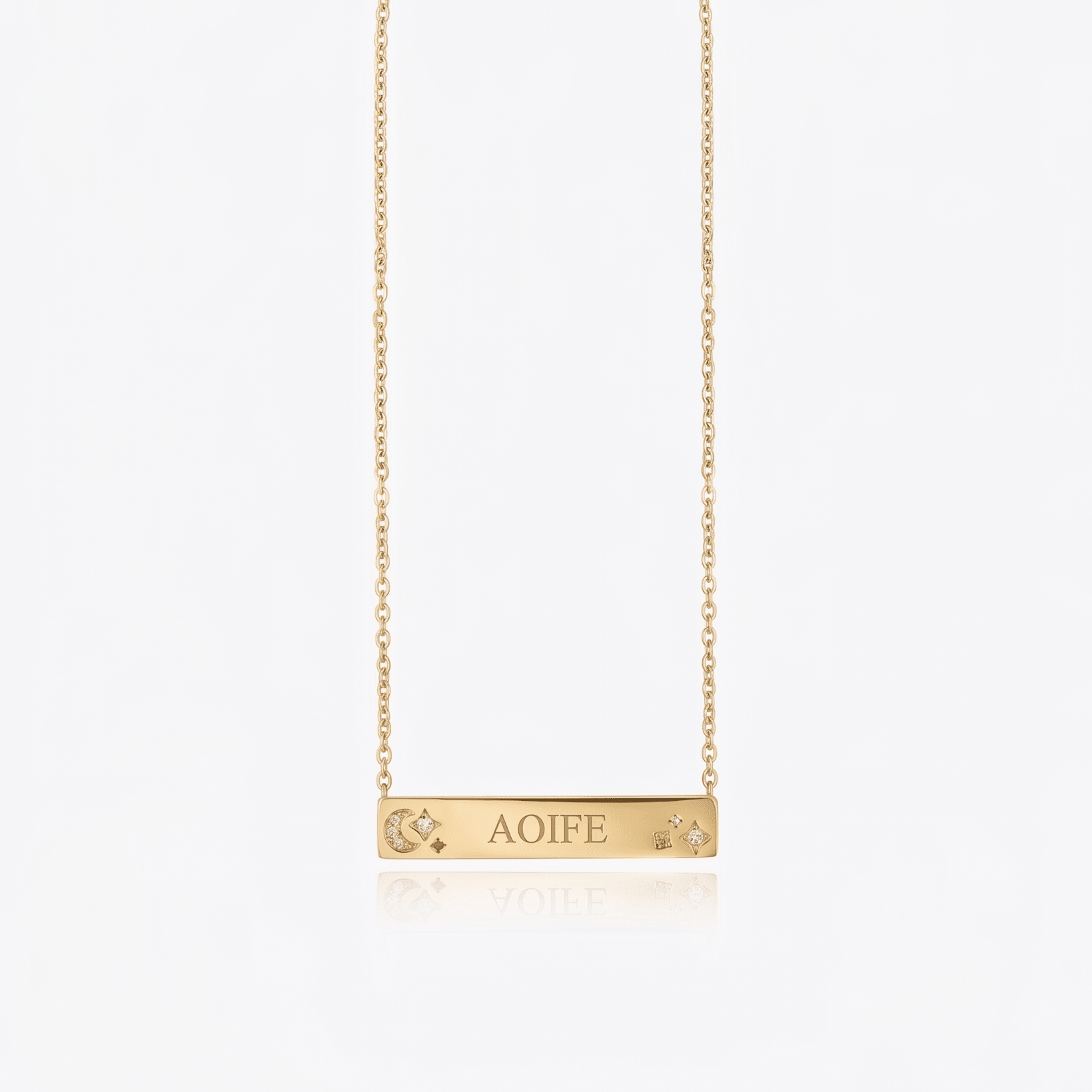 MOON & STARS ENGRAVABLE PLATE NECKLACE best gold plated tarnish and water resistant piece by Irish Jewellery brand - Lynott Jewellery