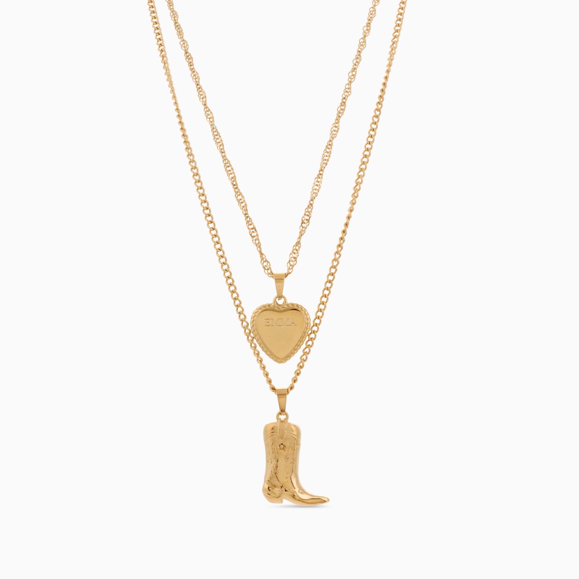 LAYERED COWBOY HEART ENGRAVABLE NECKLACE