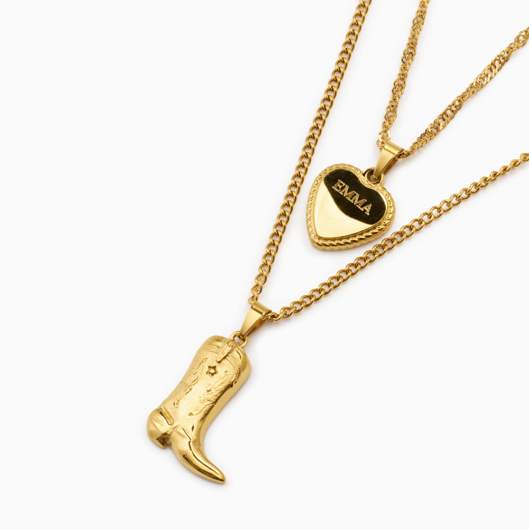 LAYERED COWBOY HEART ENGRAVABLE NECKLACE