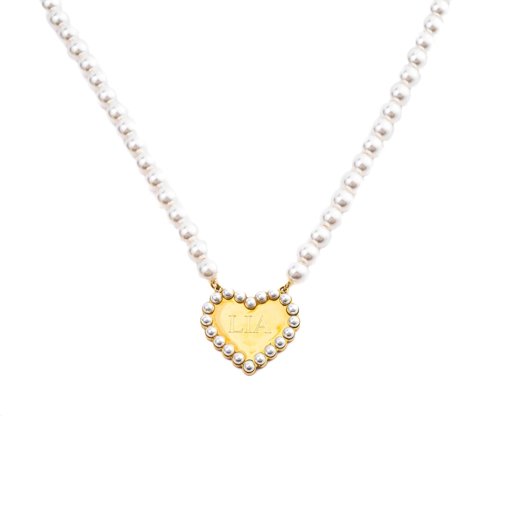 PEARL ENGRAVABLE HEART NECKLACE best gold plated tarnish and water resistant piece by Irish Jewellery brand - Lynott Jewellery