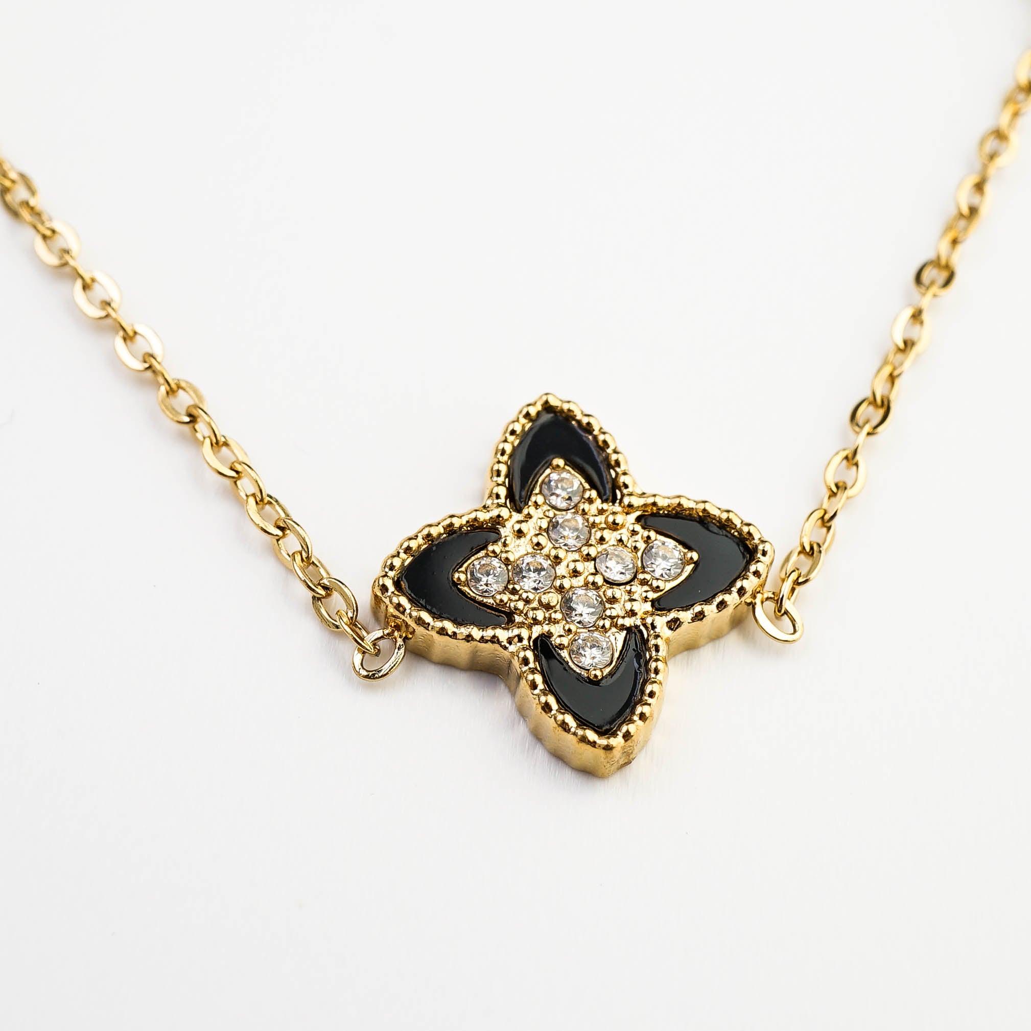 PASSIONATE CLOVER BLACK NECKLACE best gold plated tarnish and water resistant piece by - Lynott Jewellery
