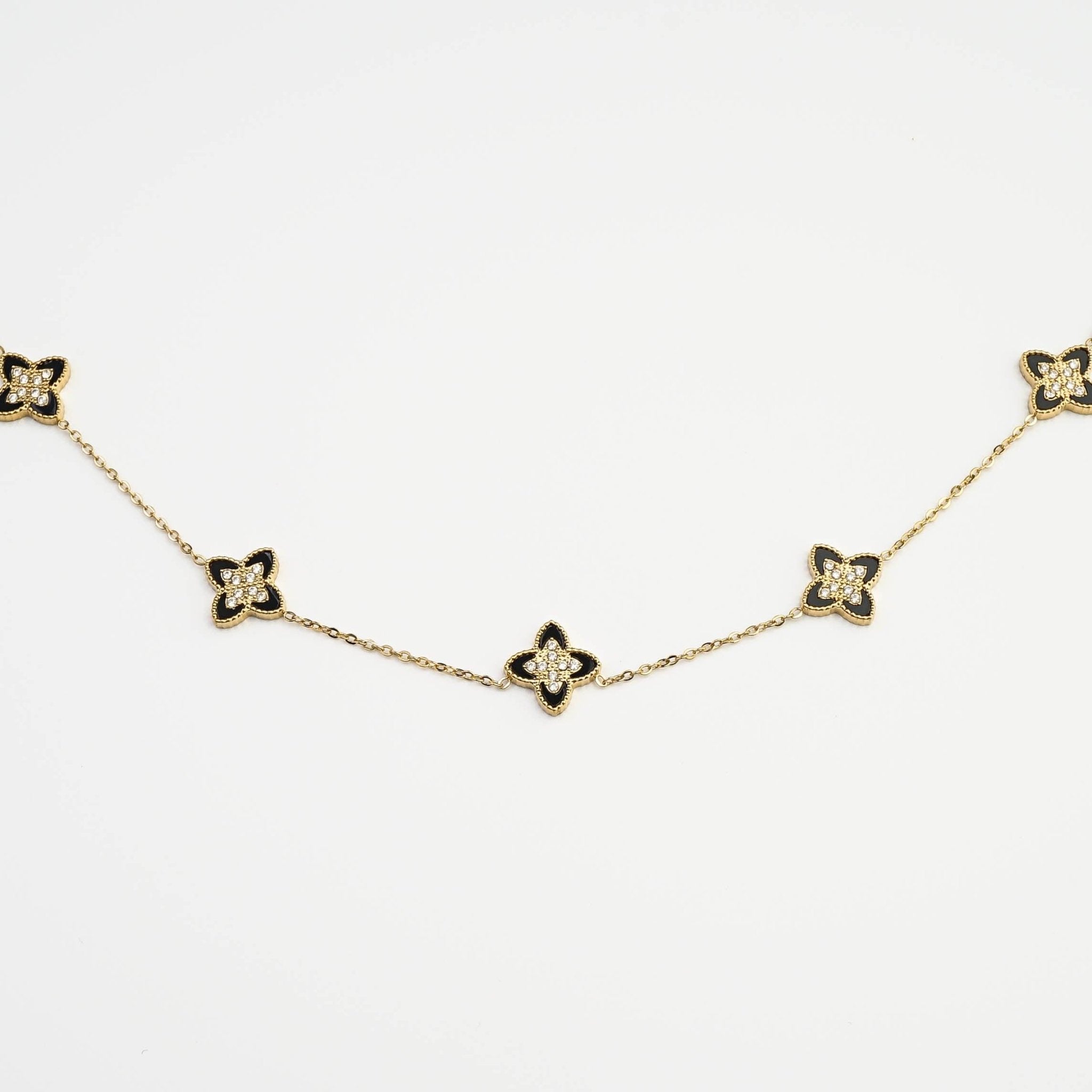 PASSIONATE CLOVER BLACK NECKLACE best gold plated tarnish and water resistant piece by - Lynott Jewellery