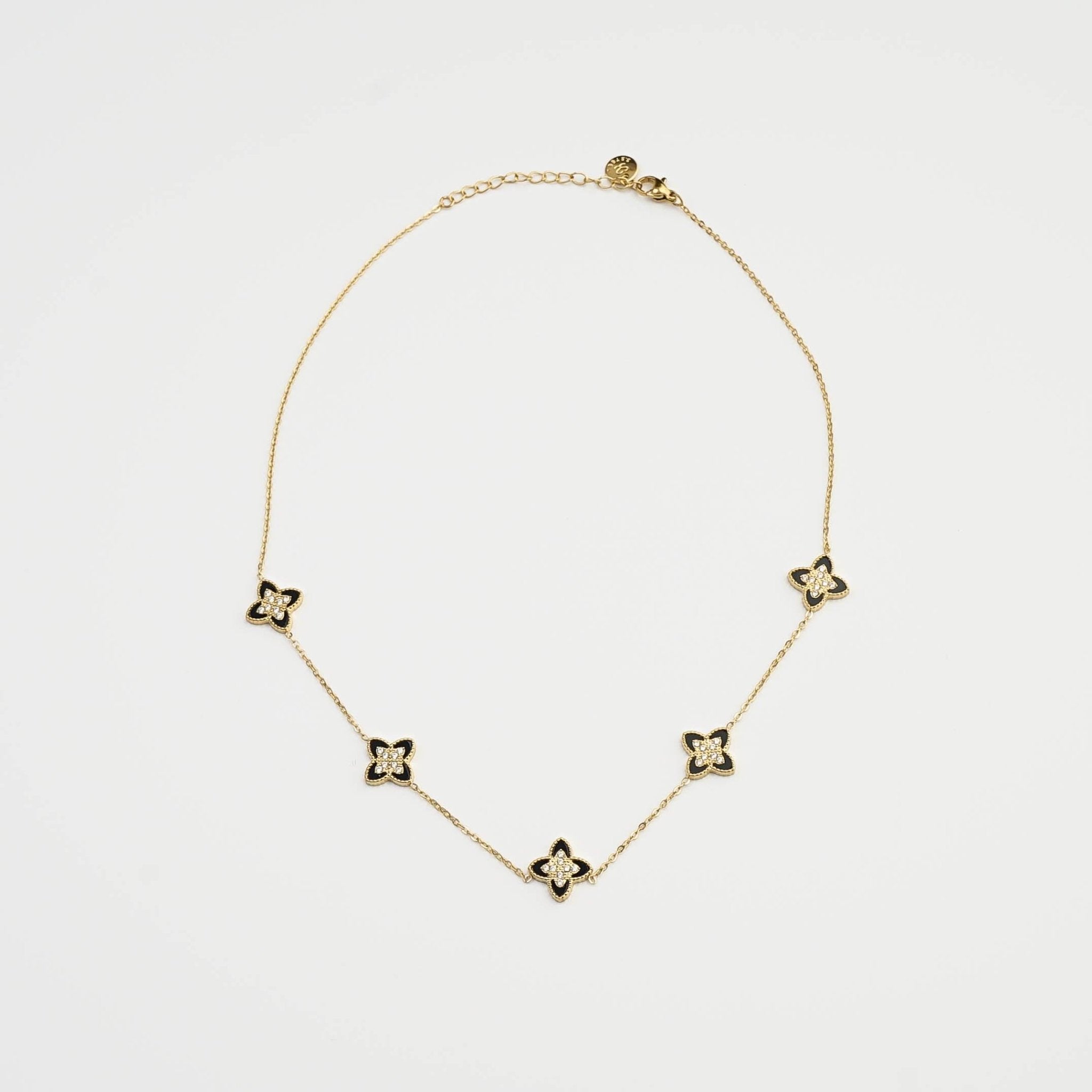 PASSIONATE CLOVER BLACK NECKLACE best gold plated tarnish and water resistant piece by - Lynott Jewellery