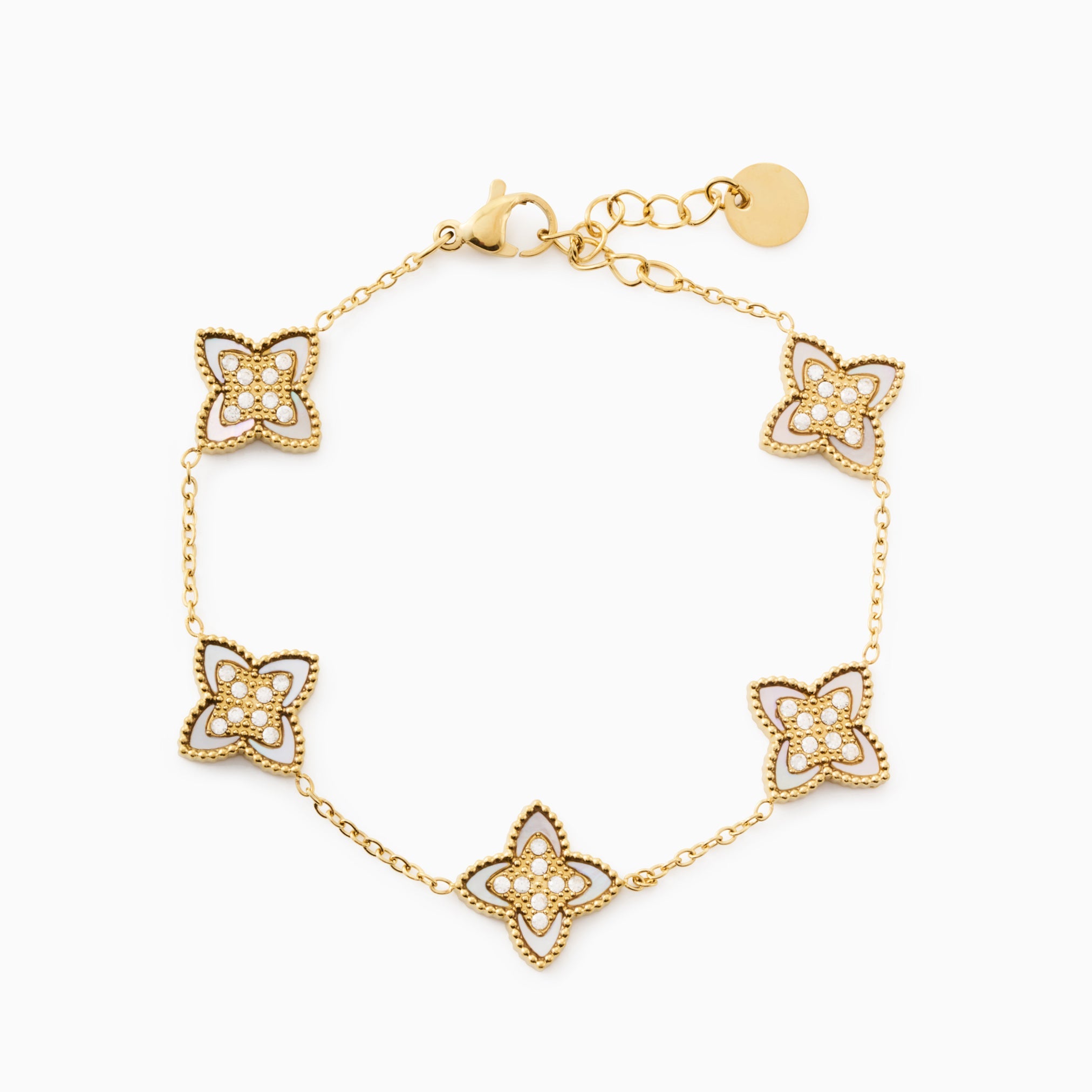 PASSIONATE CLOVER WHITE BRACELET best gold plated tarnish and water resistant piece by - Lynott Jewellery