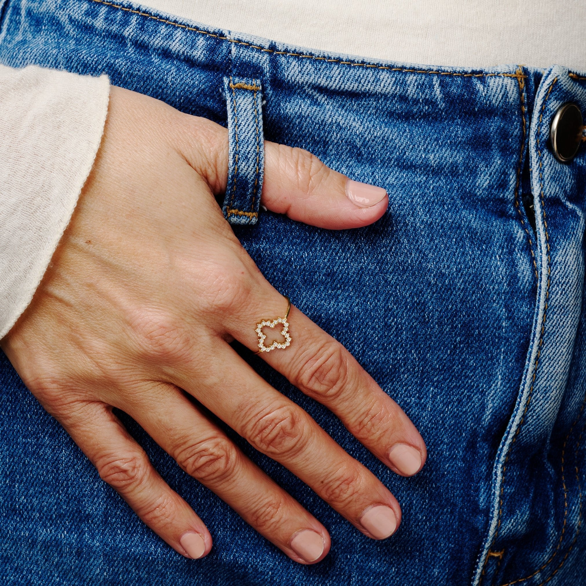 CLUSTER CLOVER ADJUSTABLE RING best gold plated tarnish and water resistant piece by - Lynott Jewellery