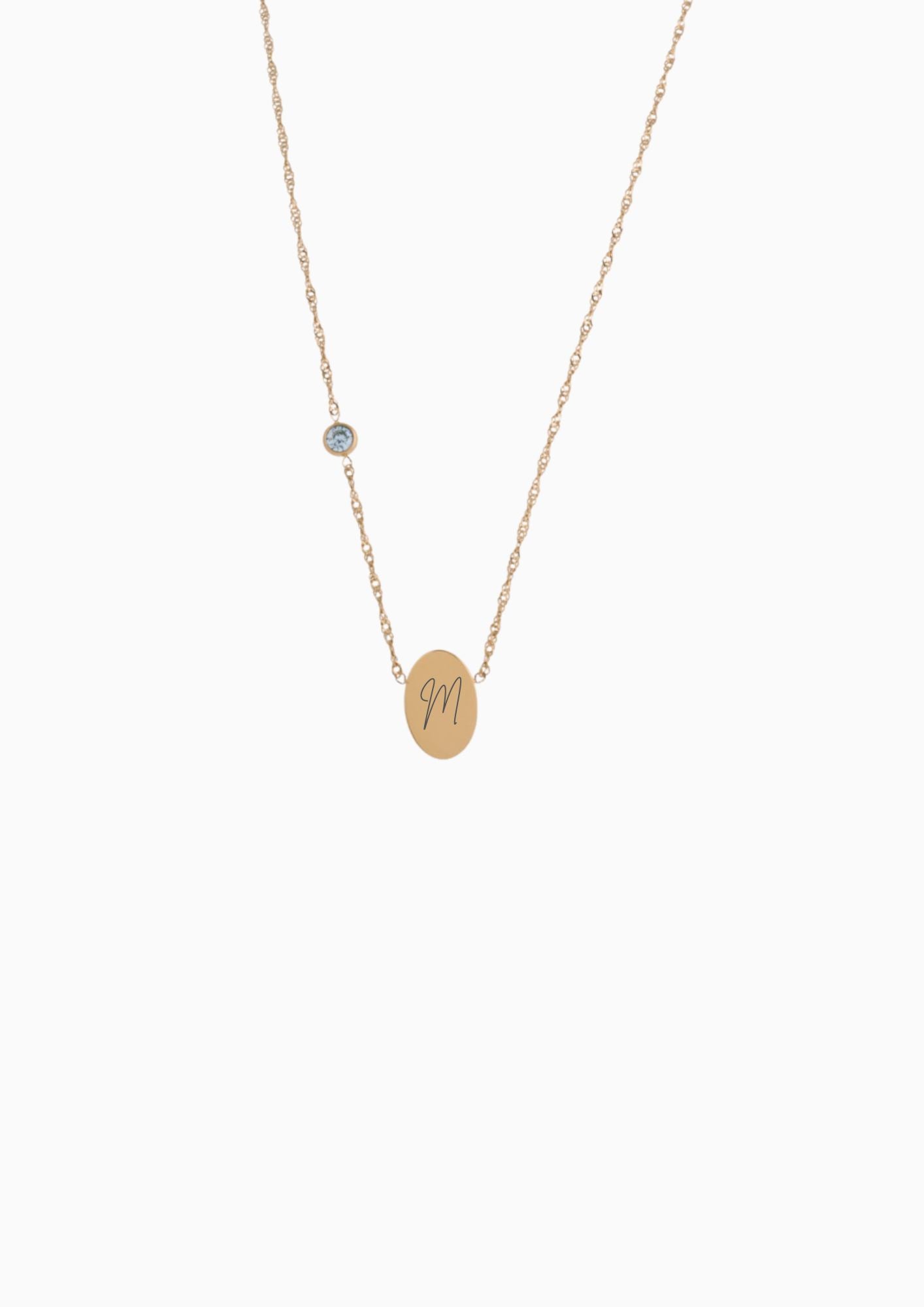 PROMISE ME ENGRAVABLE OVAL DISC & BIRTHSTONE NECKLACE