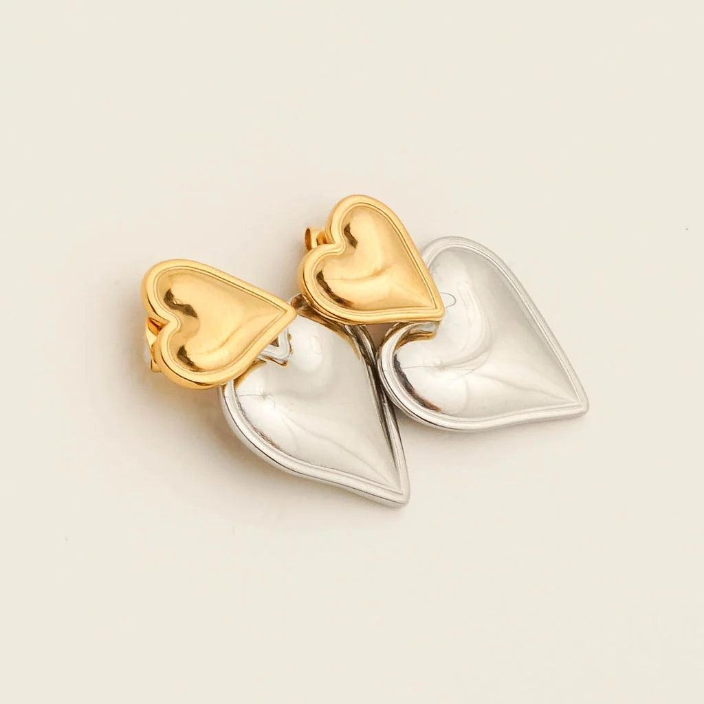 HALF GOLD HALF SILVER BIG HEART EARRINGS - Lynott Jewellery