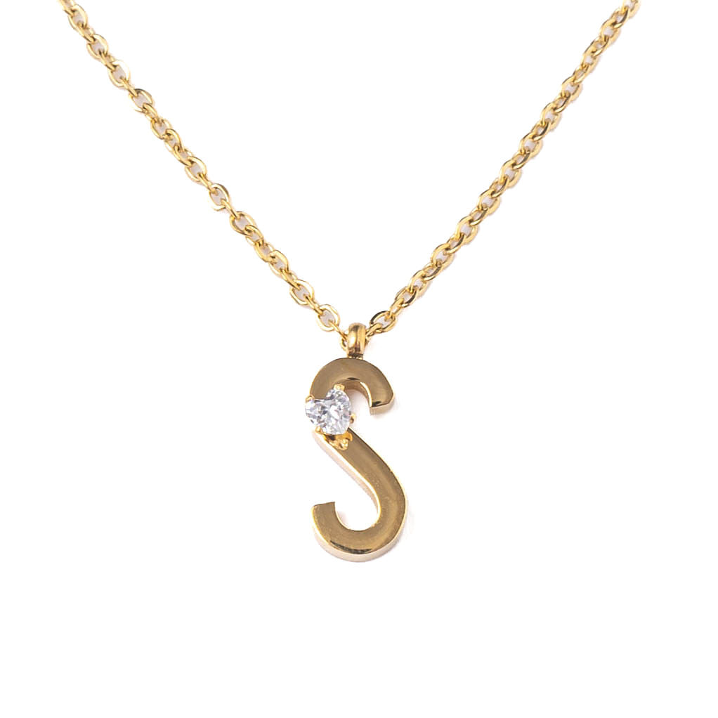 INITIAL CRYSTAL HEART DOT NECKLACE