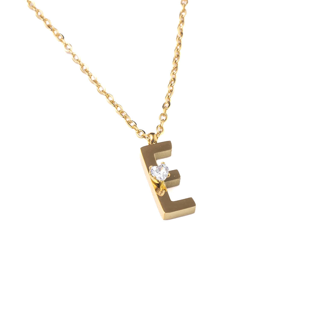 INITIAL CRYSTAL HEART DOT NECKLACE