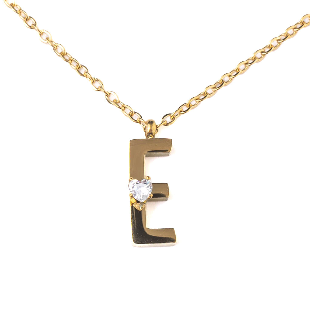 INITIAL CRYSTAL HEART DOT NECKLACE