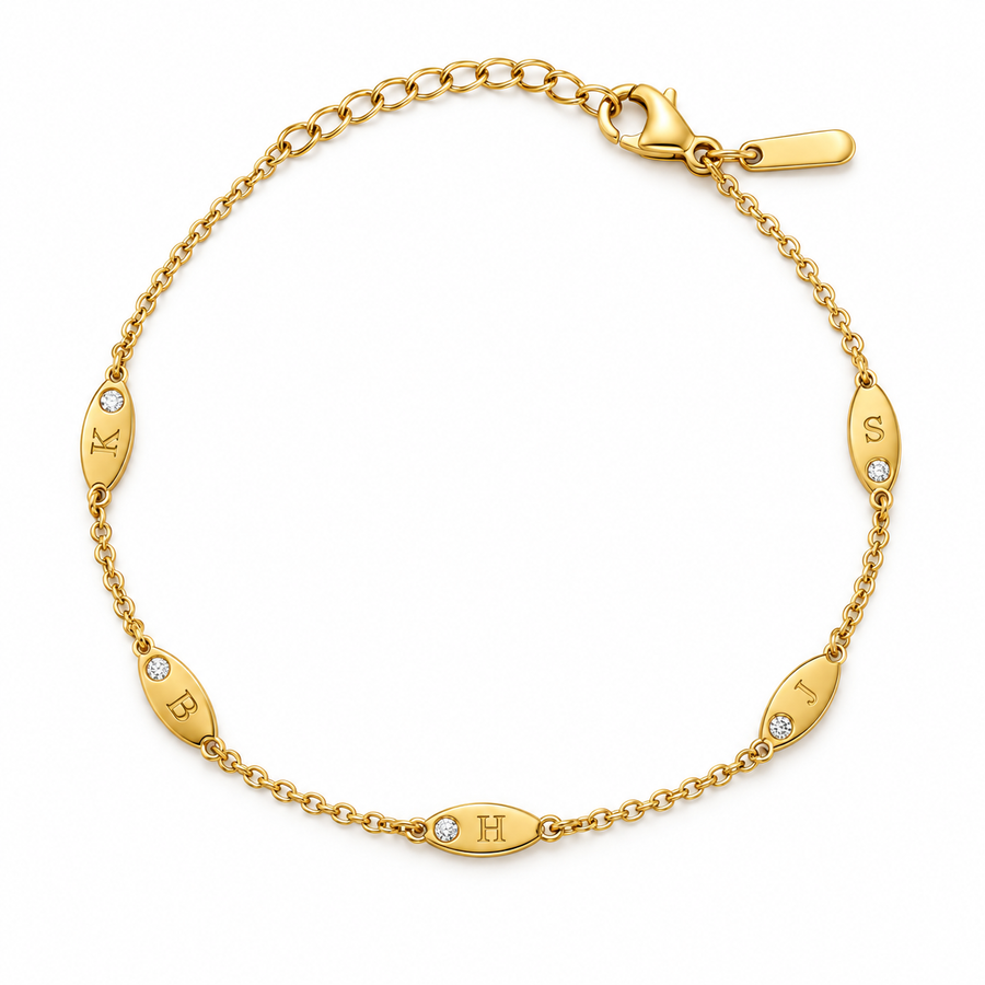 Personalised 5 Initial and Birthstone Bracelet