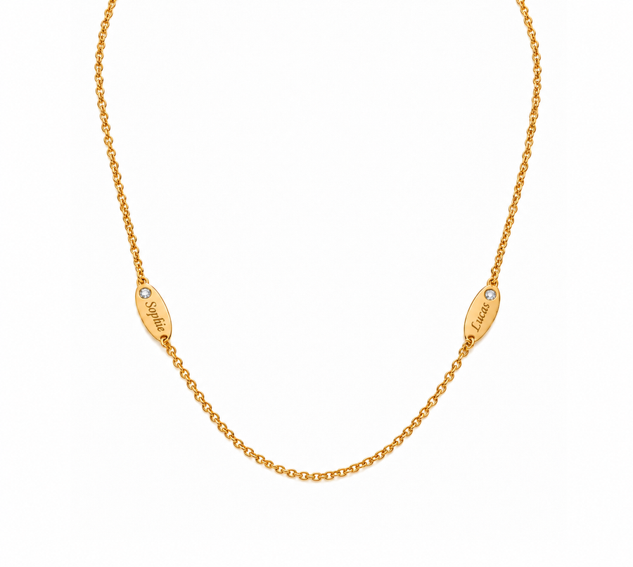 Personalised Double Oval Name and Birthstone Necklace