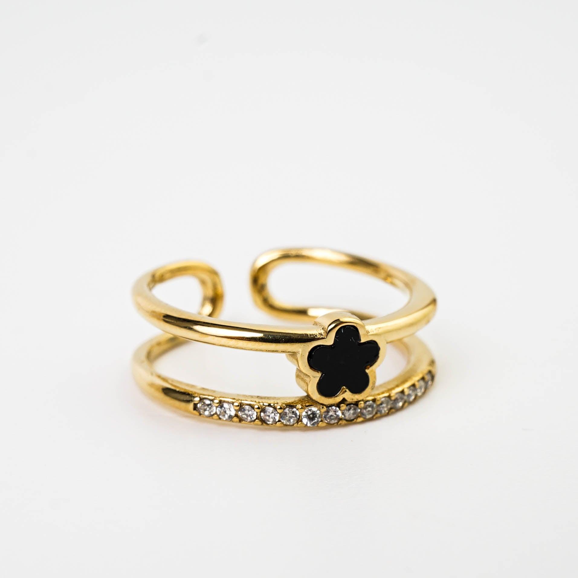 DOUBLE LAYER BLACK CLOVER RING - Lynott Jewellery