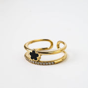 DOUBLE LAYER BLACK CLOVER RING - Lynott Jewellery