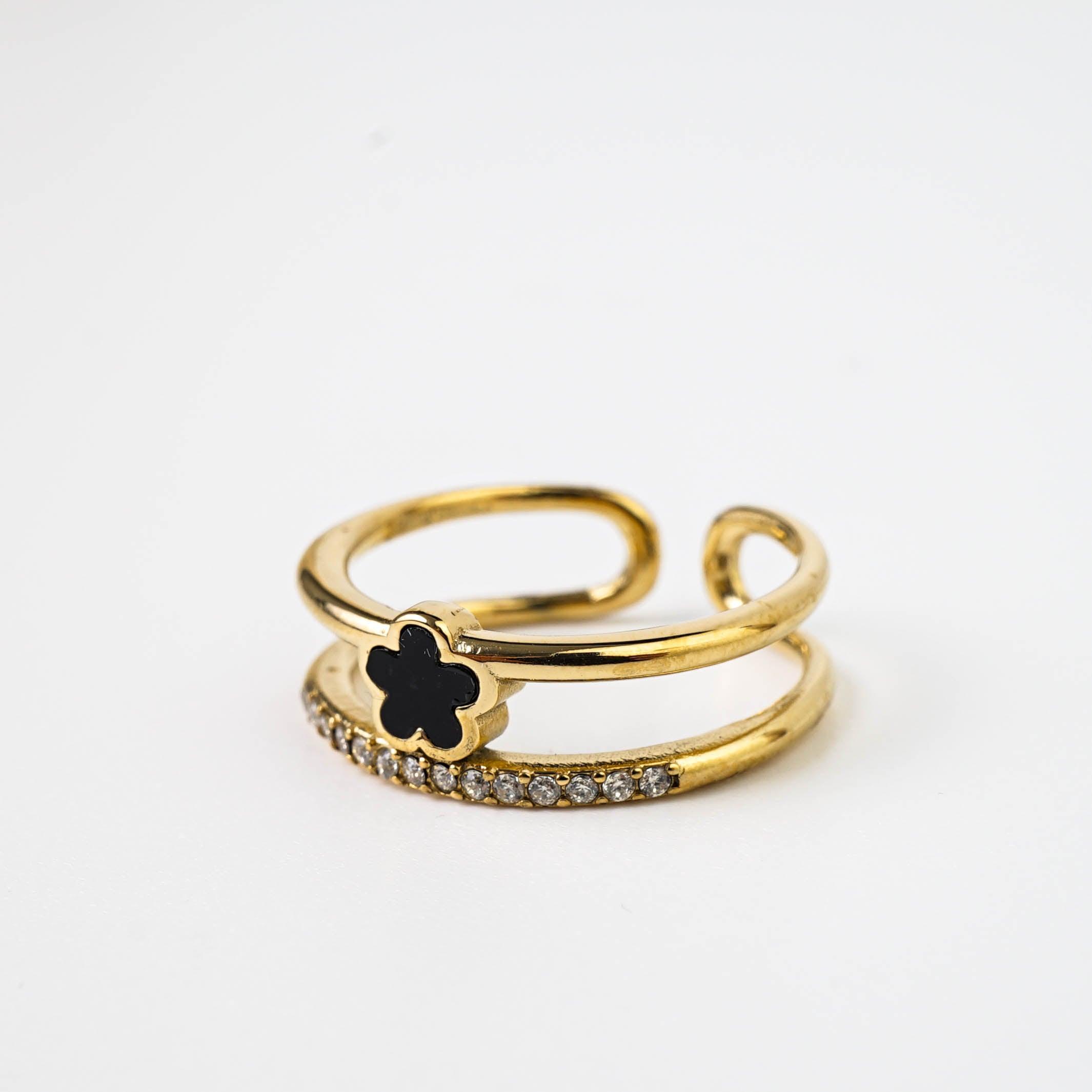 DOUBLE LAYER BLACK CLOVER RING - Lynott Jewellery