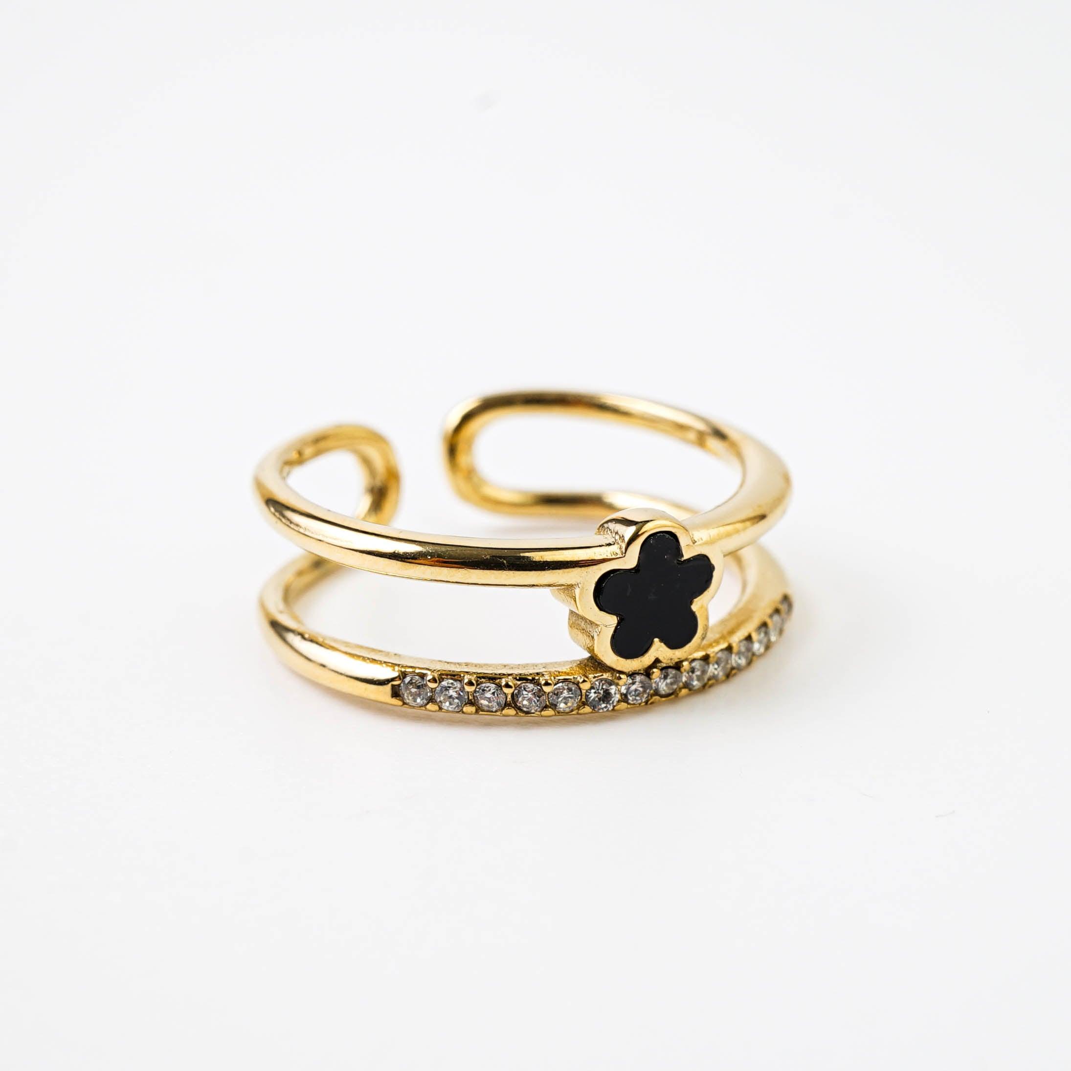 DOUBLE LAYER BLACK CLOVER RING - Lynott Jewellery