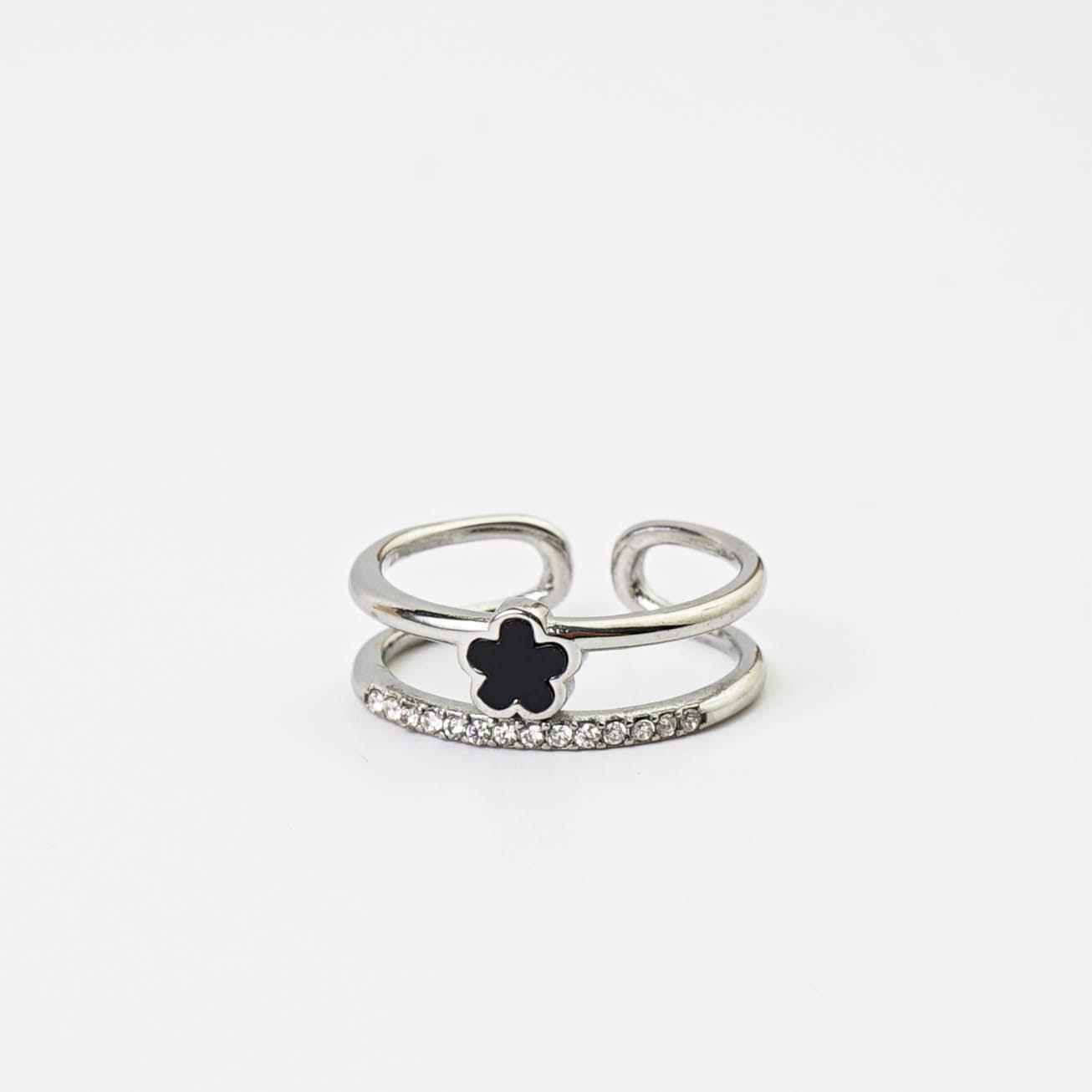 DOUBLE LAYER BLACK CLOVER RING - Lynott Jewellery