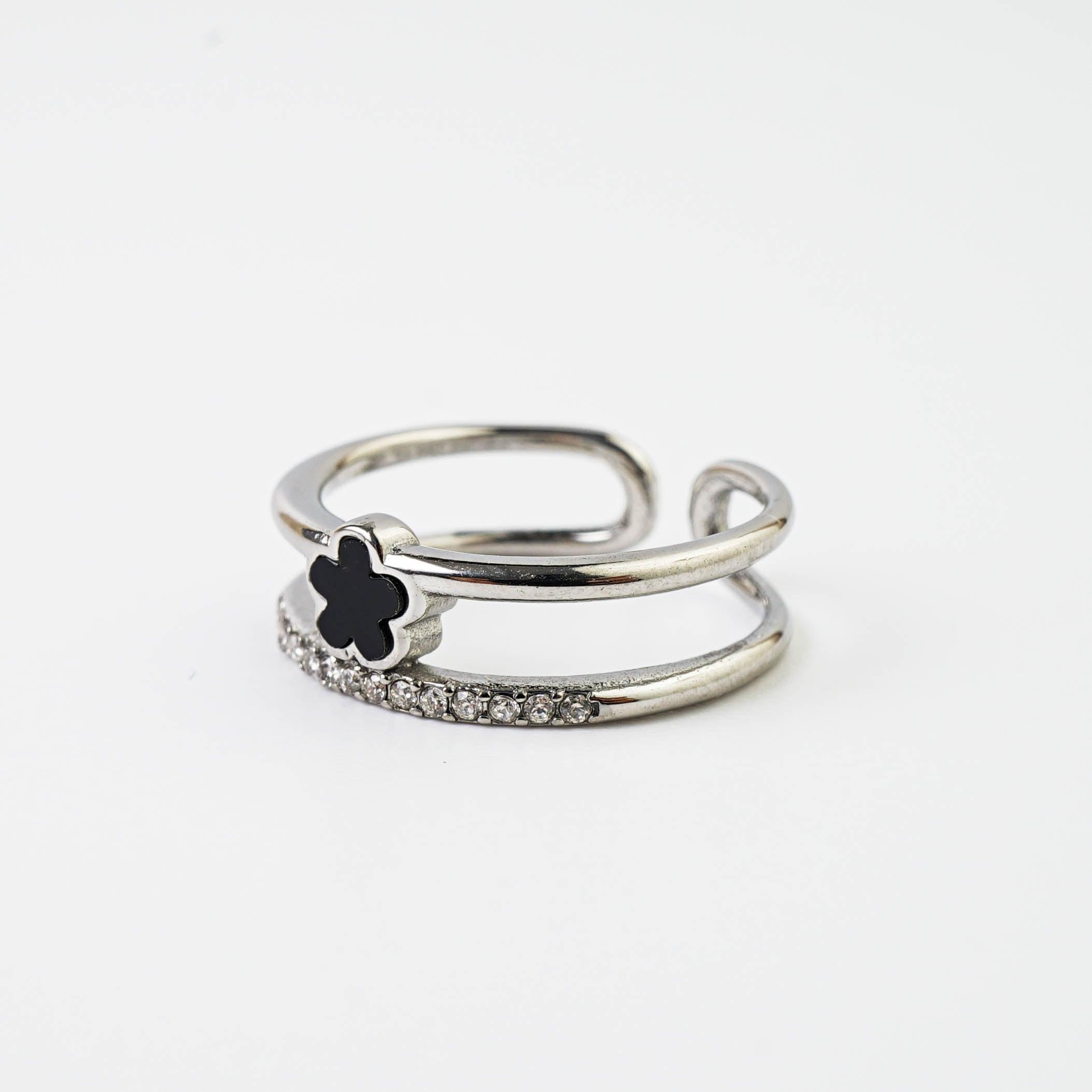 DOUBLE LAYER BLACK CLOVER RING - Lynott Jewellery