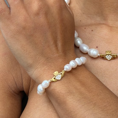 HEART CROWN PEARL CLADDAGH BRACELET