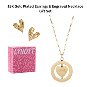 Heart Earrings & Engravable Necklace Boxed Gift Set (Gold)