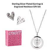Heart Earrings & Engravable Necklace Boxed Gift Set (Silver)