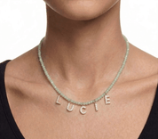 PERSONALISED GREEN NAME NECKLACE best gold plated tarnish and water resistant piece by Irish Jewellery brand - Lynott Jewellery