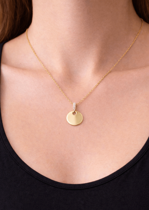 LOTTIE DISC ENGRAVABLE NECKLACE best gold plated tarnish and water resistant piece by Irish Jewellery brand - Lynott Jewellery