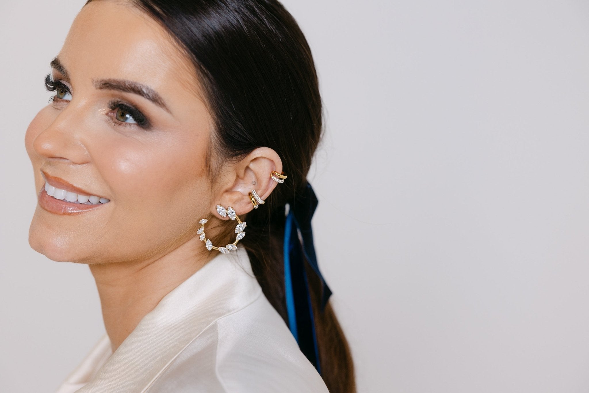 RACHEL GORRY - AIMEE MARQUISE HOOP STUD best gold plated tarnish and water resistant piece by Irish Jewellery brand - Lynott Jewellery